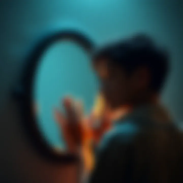 A person looks pensively at their reflection in a mirror, symbolizing the struggle to connect emotionally with others, especially those lacking empathy.