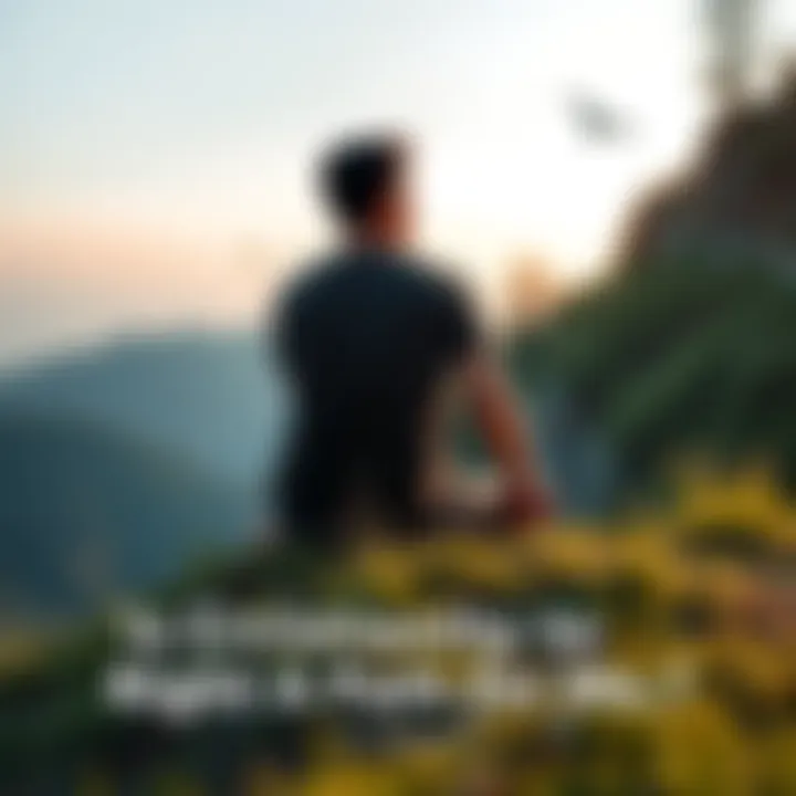 A person sitting on a grassy hill, looking thoughtful, surrounded by nature, symbolizing their search for spiritual connection.
