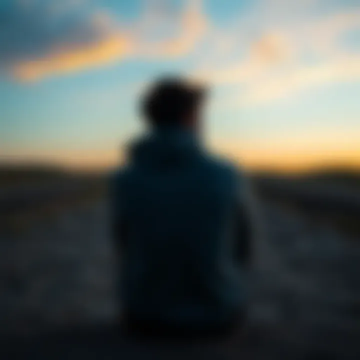 A person sitting alone in a peaceful setting, looking thoughtful while reflecting on their identity without past experiences.