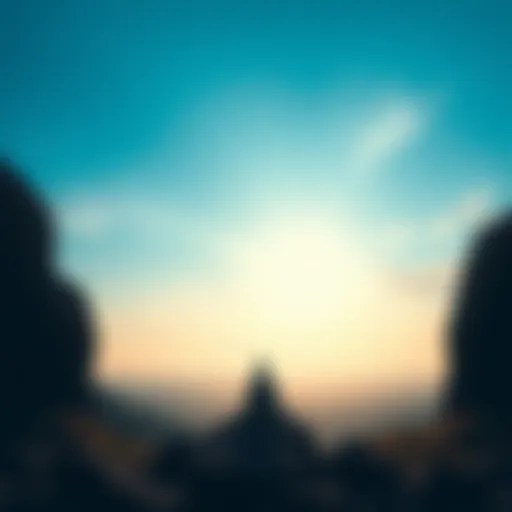 A lone person sitting on a rock, gazing at a vast landscape, reflecting on feelings of disconnection from nature and self, with a serene sky above.