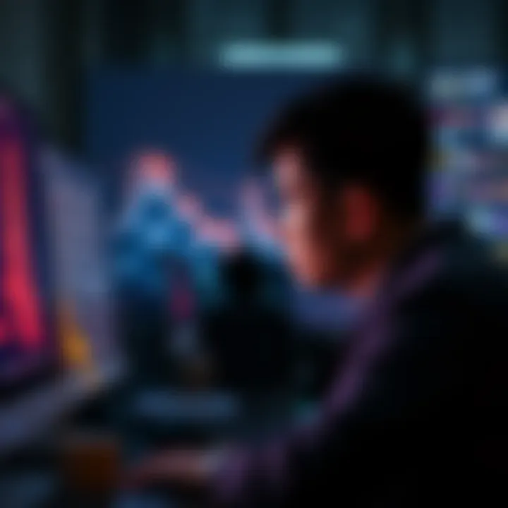 Individual deep in thought while viewing a computer display, reflecting on the implications of pornography in relation to moral misconduct