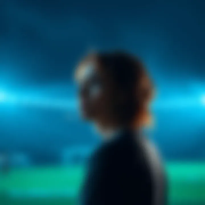 Person contemplating their next shift A person sitting quietly, looking thoughtful, with a dreamy background representing shifting worlds, like a soccer field inspired by Blue Lock