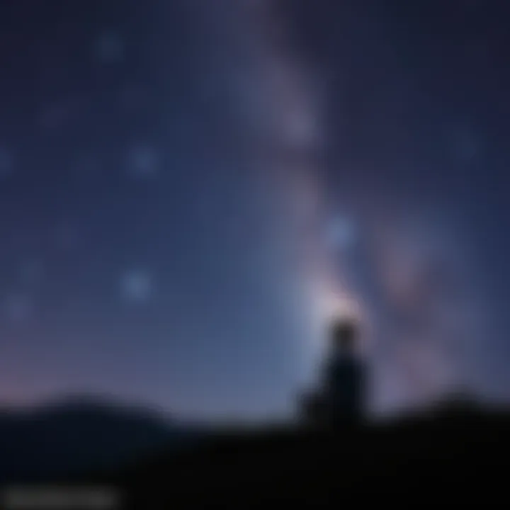 Person contemplating under stars A person sitting on a hill looking up at the night sky filled with stars, reflecting on personal challenges and astrological influences