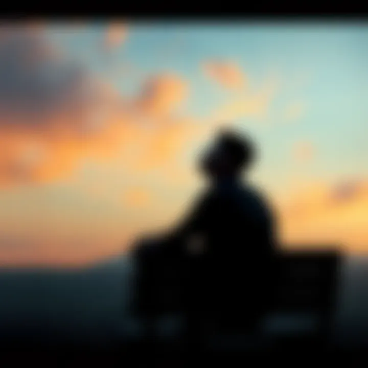 A person sitting alone on a bench, looking up at the sky with a thoughtful expression, symbolizing the search for meaning and hope in life.