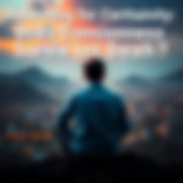 A person sitting alone in a serene setting, looking thoughtful as they ponder the concept of consciousness and life after death.