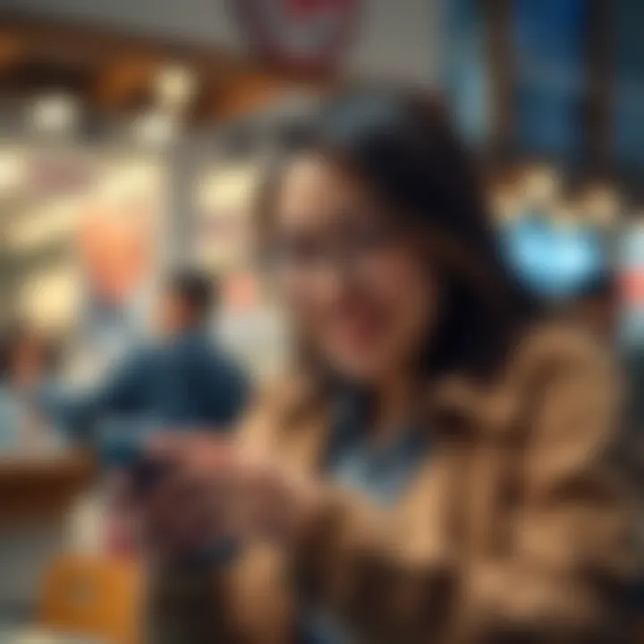 Person using smartphone in conversation A person smiling while texting on a smartphone, expressing surprise or excitement in a casual conversation