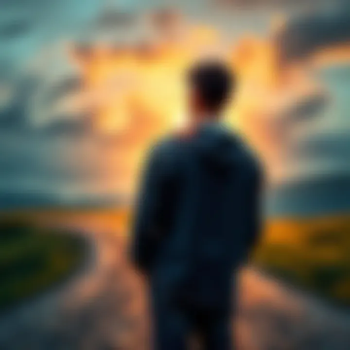 A person standing at a crossroads, appearing thoughtful and uncertain about which path to take