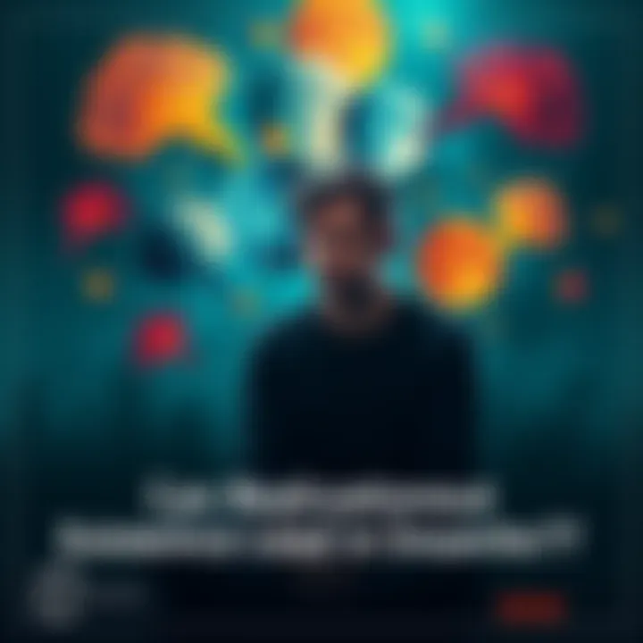 A person sitting alone with a troubled expression, surrounded by abstract shapes representing thoughts and feelings, illustrating the heavy burden of existential realization.