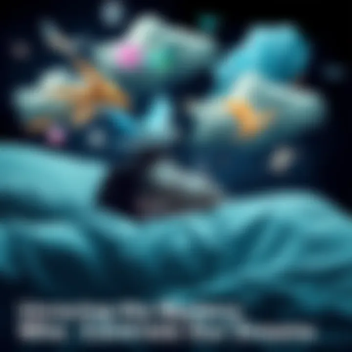 A person sleeping peacefully with dream clouds above their head, depicting various dream themes like flying, nature, and abstract shapes.