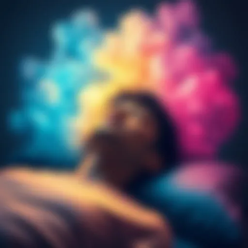 A person peacefully sleeping with colorful dream clouds above their head, symbolizing lucid dreaming techniques.