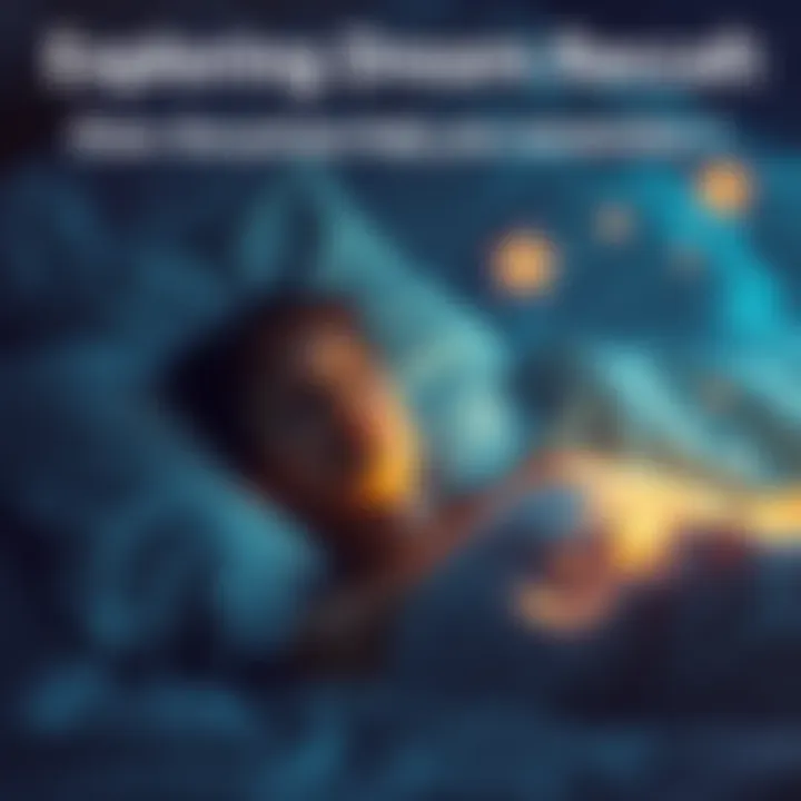 A person lying in bed with a peaceful expression, surrounded by soft clouds and stars, symbolizing dreams and sleep.