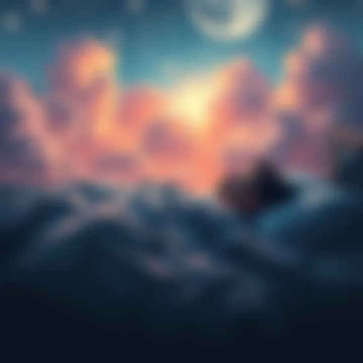 A person peacefully sleeping in bed, surrounded by dreamlike clouds and stars, reflecting on dreams.