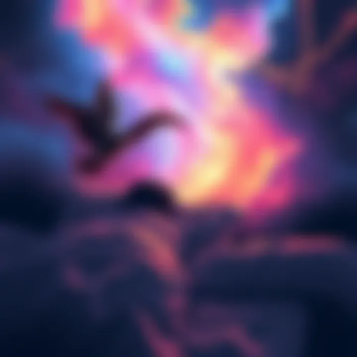 A person lying in bed with colorful dream imagery above them, representing the concept of lucid dreaming.