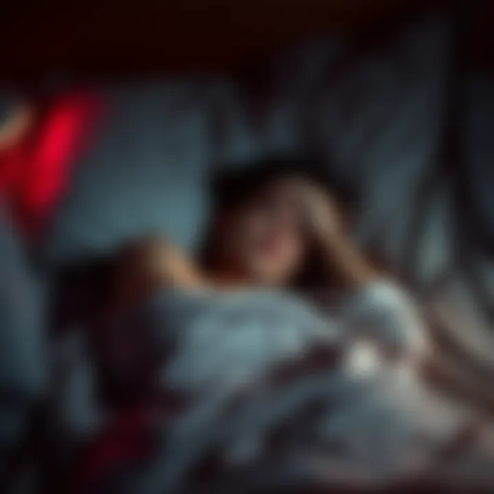 A person lying in bed, looking distressed while dreaming about their crush in an uncomfortable situation