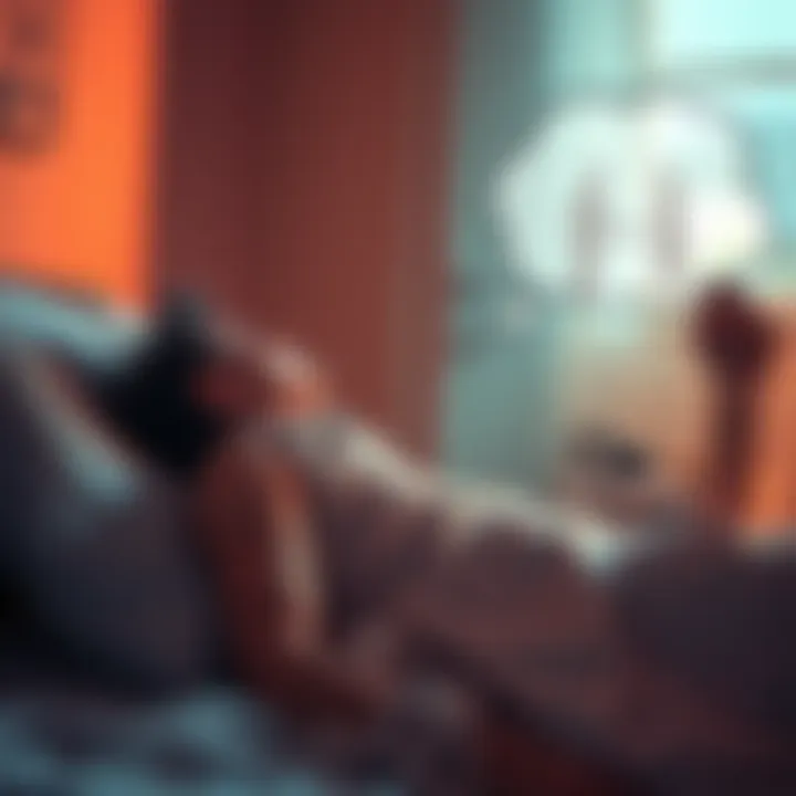 A person lying on a bed, looking thoughtful with a dream bubble showing a memory of their ex. Warm colors convey nostalgia and reflection.