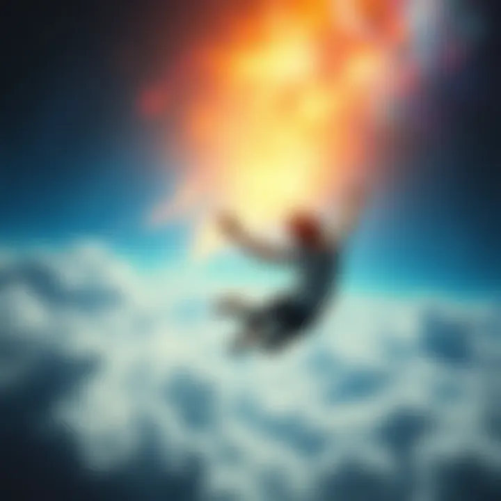 Person dreaming of flying A person floating in a colorful dream world with clouds and stars