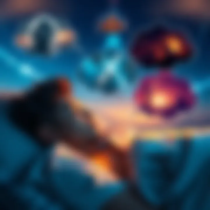 A person sleeping peacefully with thought bubbles displaying scenes resembling real-life events, reflecting the idea of dreams predicting the future.