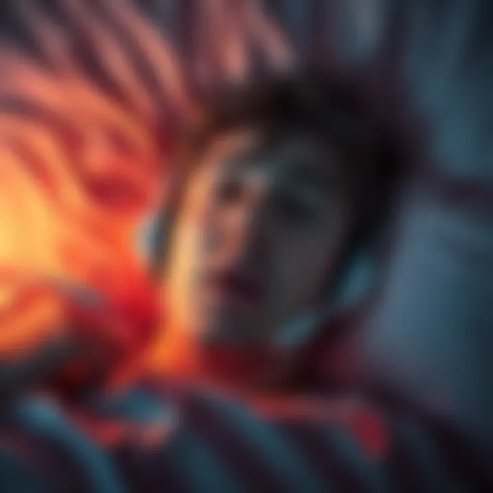Person Dreaming with Headphones A person lying in bed wearing earbuds, looking distressed in a dream where they are trying to remove the earbuds, eyes wide with panic.