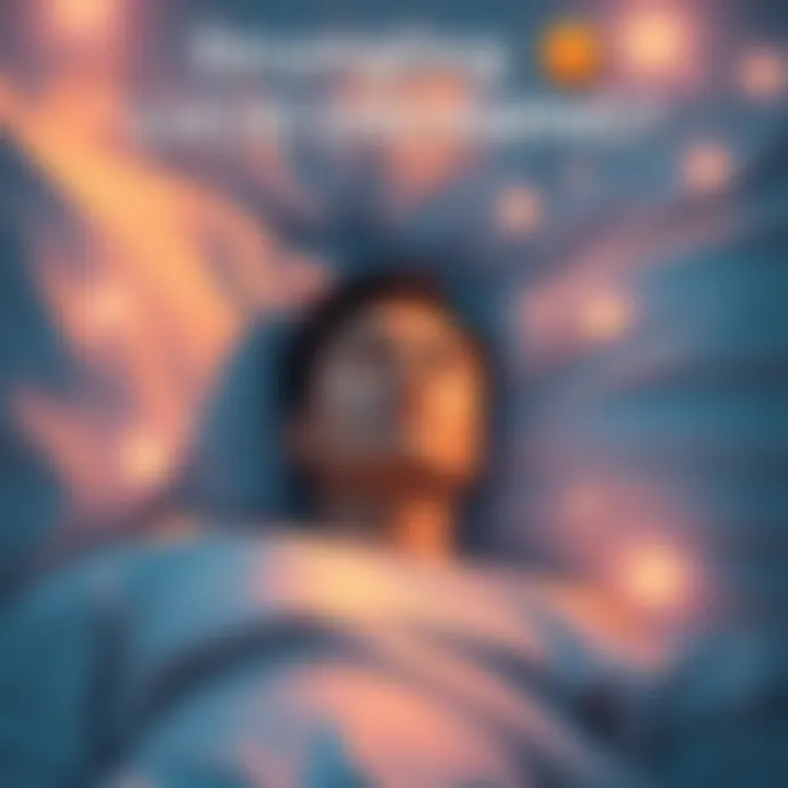A person lying on a bed with a calm expression, surrounded by soft clouds and stars, representing a lucid dream experience.