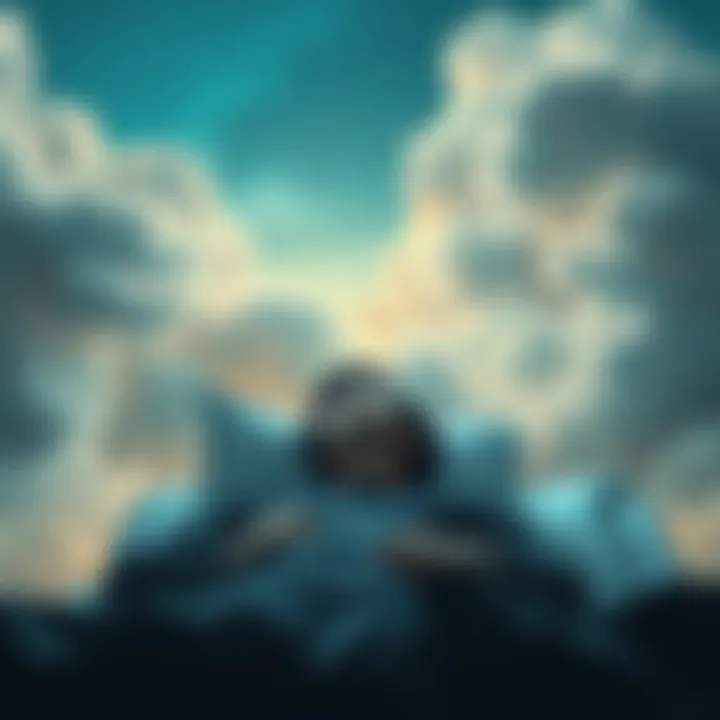 A person lying in bed surrounded by dream-like clouds representing vivid dreams after quitting marijuana