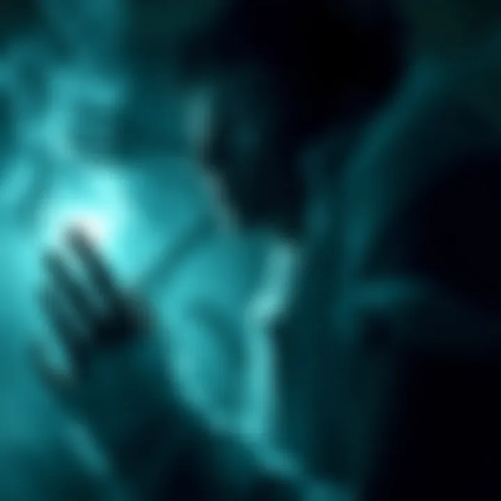 A person in a dream state encounters dark, shadowy figures that appear mysterious and unsettling.