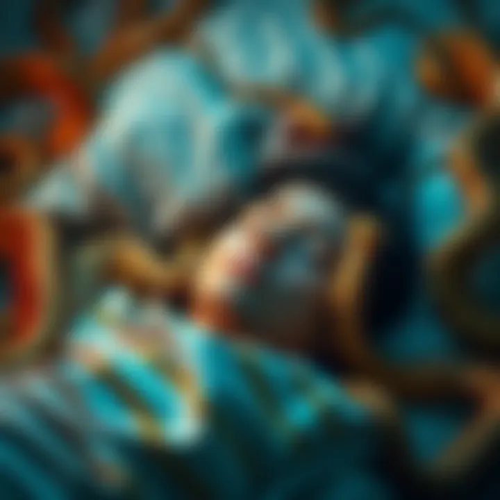 A person sleeping with snakes surrounding them in a dream, showing confusion and curiosity about the meaning of the snakes.