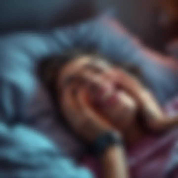 A person sleeping with a distressed expression, hands on their face, indicating anxiety about losing teeth in a dream.
