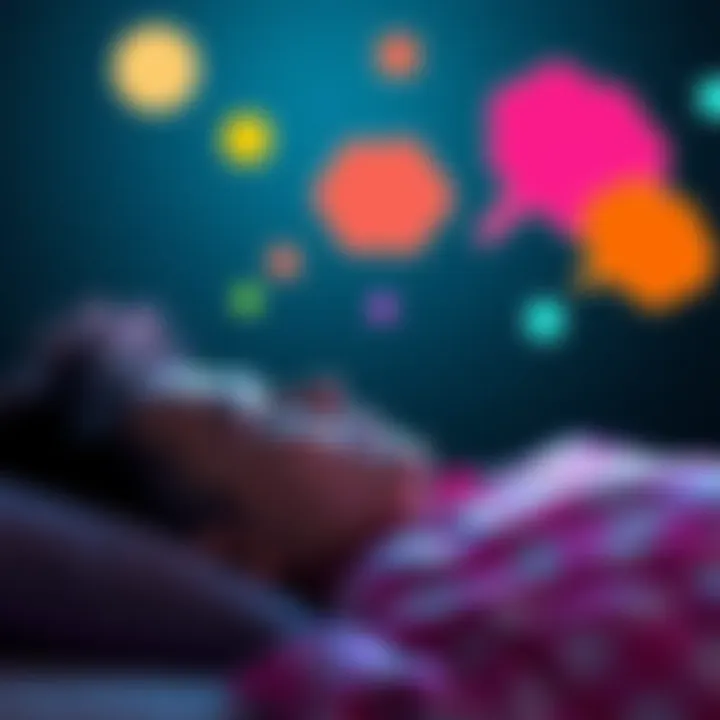 A person sleeping peacefully while colorful thought bubbles appear above their head, symbolizing lucid dreaming and sharing thoughts on forums.