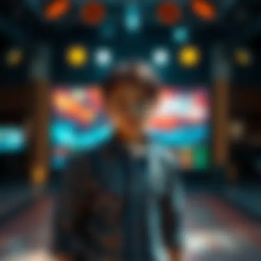 A person with a determined expression stands in front of a TV studio while facing challenges from family and environment.