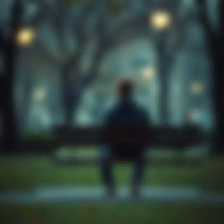 A person sitting alone on a park bench, looking contemplative and distant, symbolizing feelings of disconnection from their higher self and emotional turmoil in relationships.