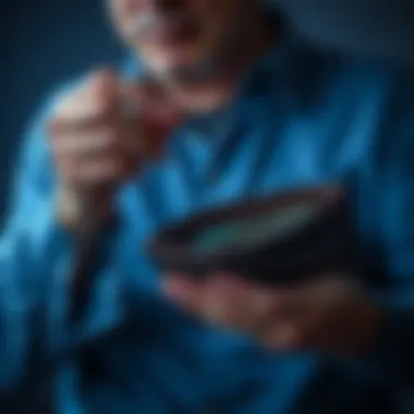 A worried person looking at an empty wallet, symbolizing financial struggle and debt