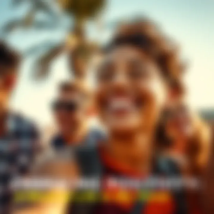 A happy person smiling while spending time outdoors with friends, showcasing joy and positivity