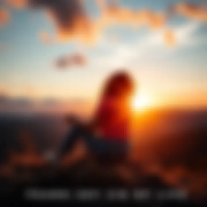 A person sitting on a hilltop, looking relaxed while enjoying a beautiful sunset, symbolizing joy and presence in the moment.
