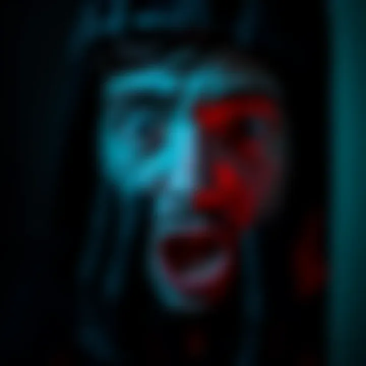 A person with wide eyes and an anxious expression, surrounded by dark shadows, illustrating the feeling of raw fear.