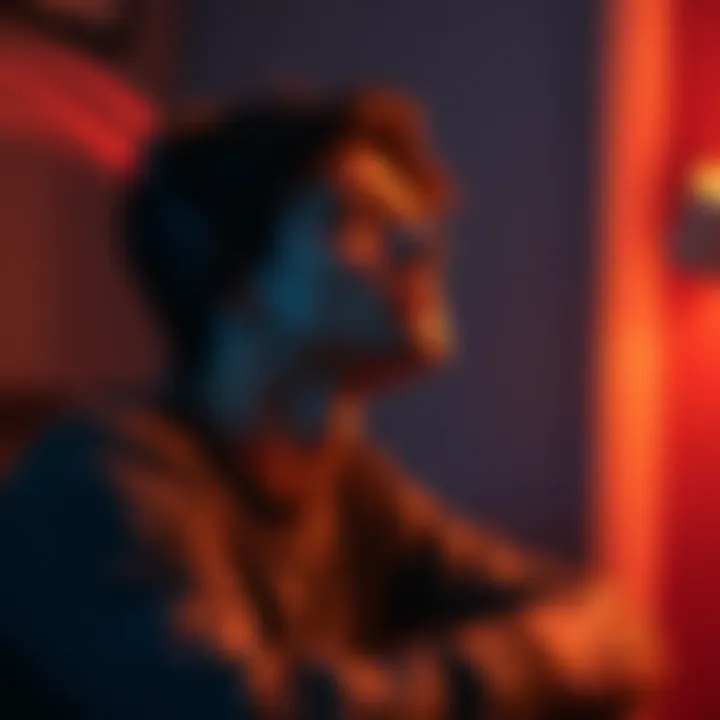 A person sitting with eyes closed, deep in thought, as faint sound waves appear around their head, representing voices during shifting.