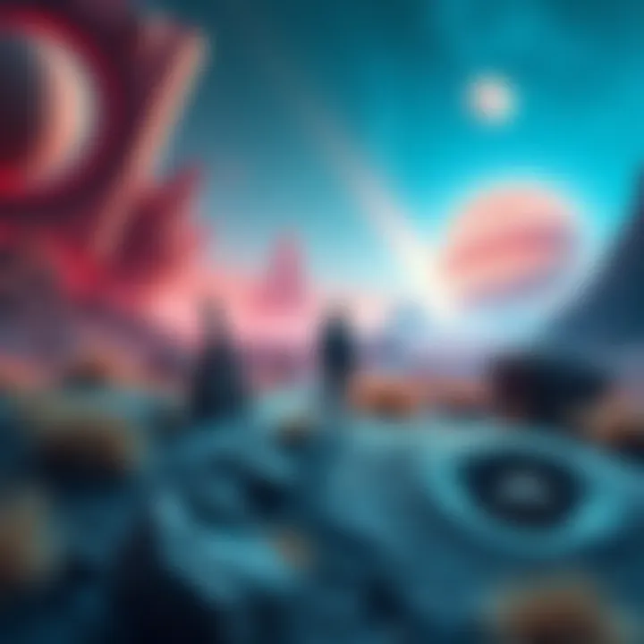 A person standing in a surreal landscape with strange colors and shapes, representing unconventional realities.