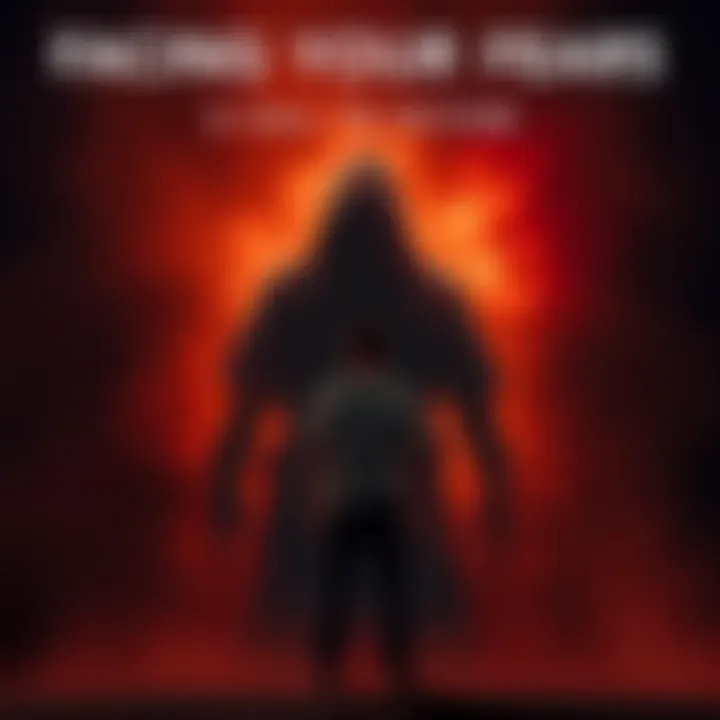 A person standing in front of a dark, shadowy figure, symbolizing fear, with determination in their posture