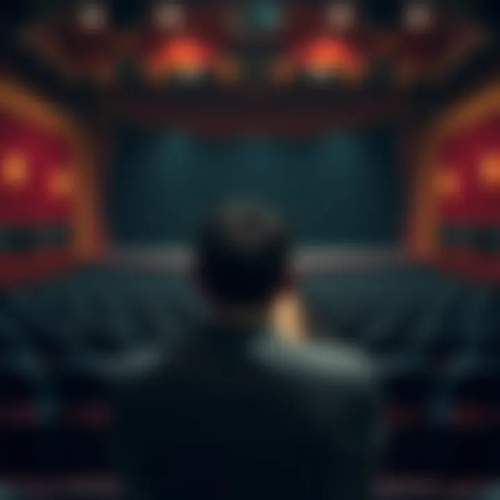 A person gazes into the distance with a blank expression, surrounded by a theater stage with empty seats, symbolizing feelings of disconnection from reality after mini-shifting.