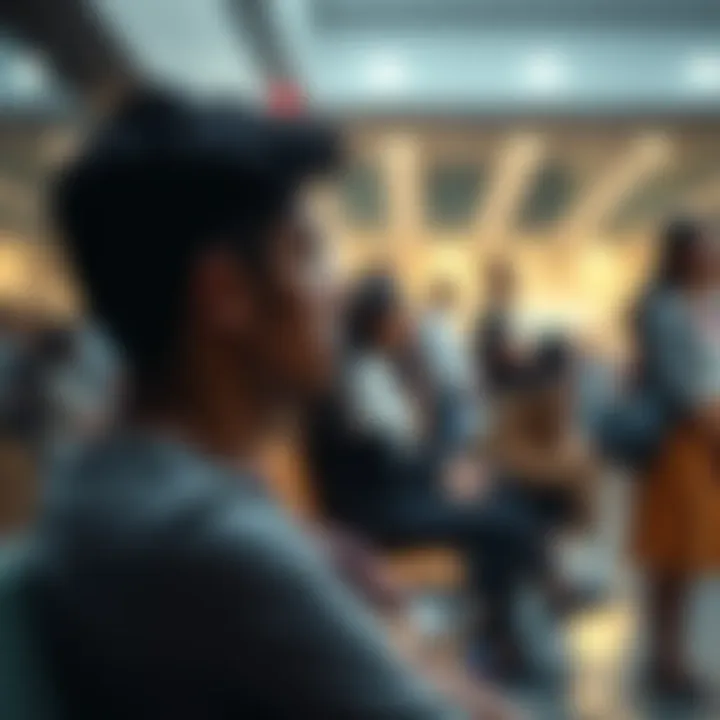 Individual sitting alone, looking contemplative, with a blurred group of people in the background symbolizing emotional distance.