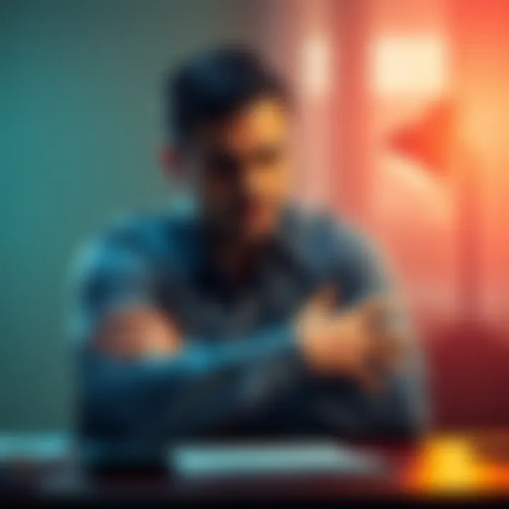 Individual looking frustrated while sitting at a desk, symbolizing stagnation in career and life during Jupiter mahadasha