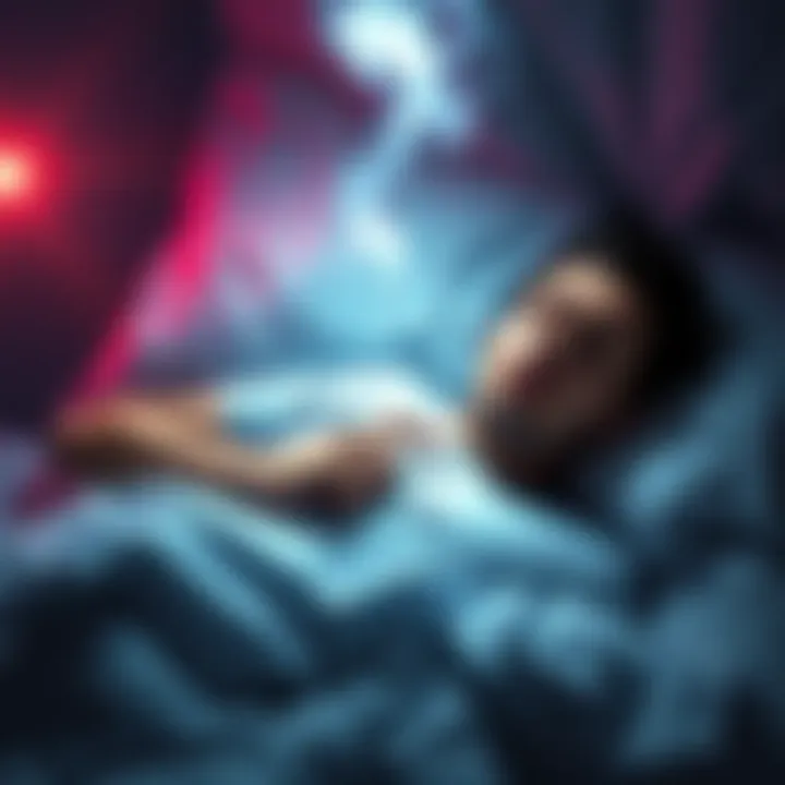 Person Fighting Against Astral Projection A person lying in bed with a pained expression, struggling against an unseen force, depicting a battle between sleep and wakefulness.
