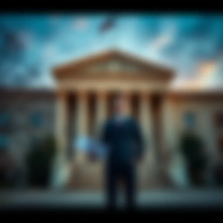 A person is standing at a courthouse holding legal documents, looking determined to file a lawsuit against the U.S. government for failure to protect.