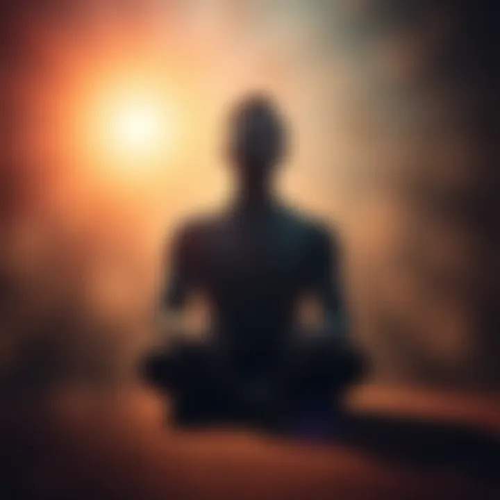 A person sitting peacefully with eyes closed, surrounded by soft light, representing relaxation and inner peace.