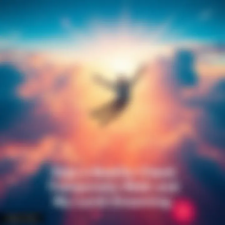 A person joyfully flying above a colorful dream landscape, symbolizing lucid dreaming and freedom