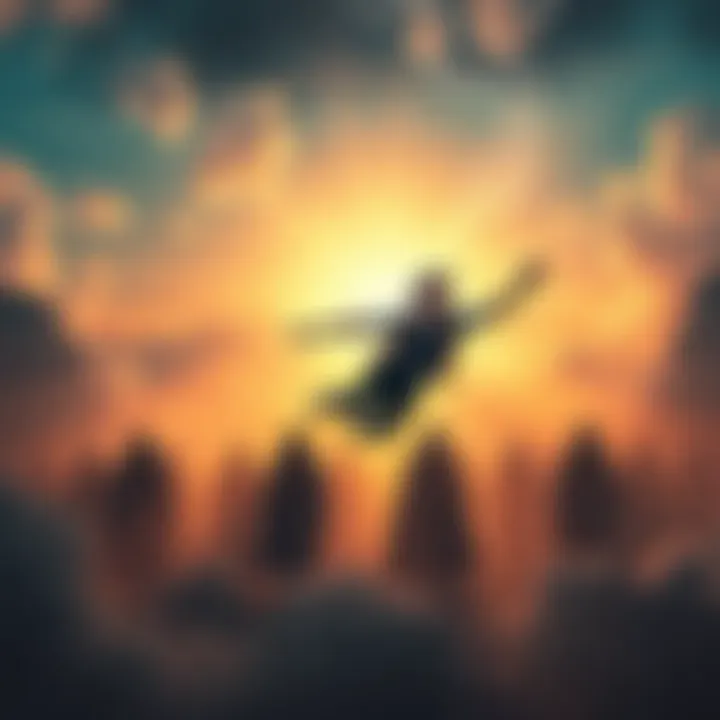 A person tries to fly in a dream while surrounded by shadowy figures resembling dream hunters.