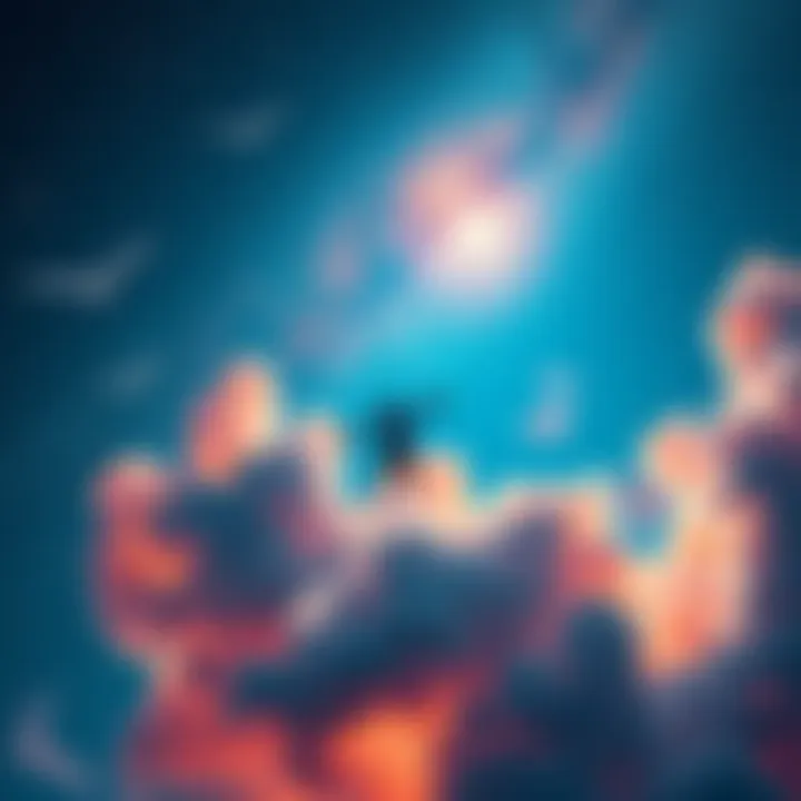 A person soaring through a starry night sky with colorful clouds, experiencing the thrill of flying in a lucid dream.