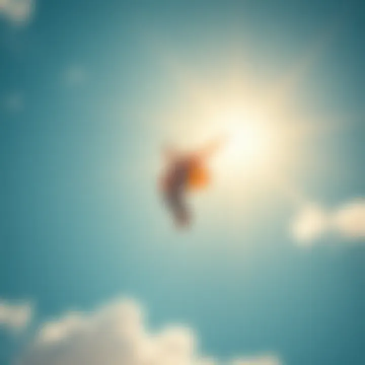 A person joyfully soaring through a clear sky with clouds, symbolizing the freedom of flying dreams.