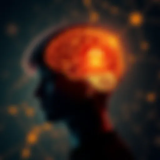 A person concentrating with a glowing brain representing telepathy.
