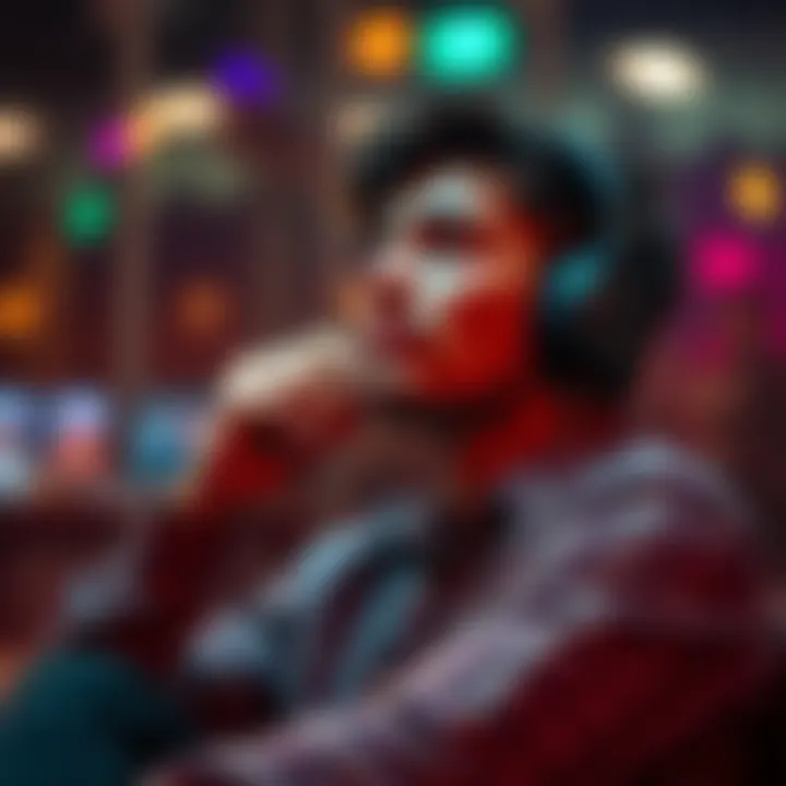 A person with headphones sitting with a thoughtful expression, as if interpreting music in their mind.