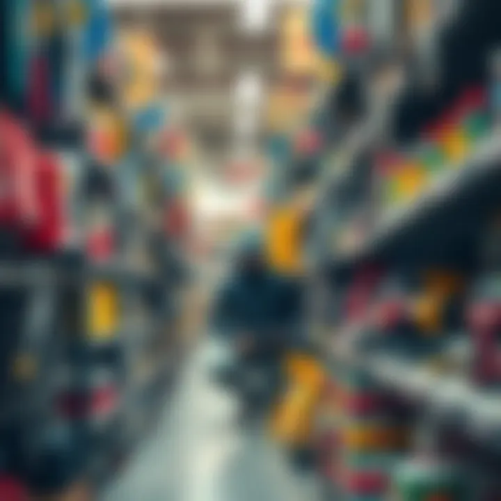 A person crouched down among shelves filled with tools and supplies in a hardware store, causing a scene of panic among staff and customers.